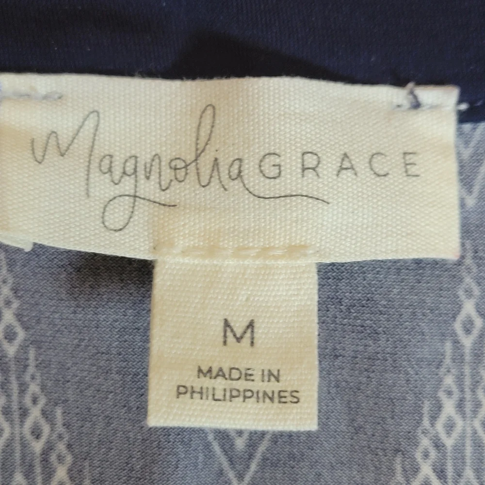 Magnolia Grace Navy and White Dress Midi Dress With Embroided Neckline Medium - Picture 4 of 5